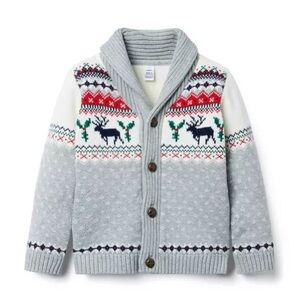 Janie and Jack Festive Fair Isle Grey Knit Sweater Cardigan Boy 12-18 Christmas